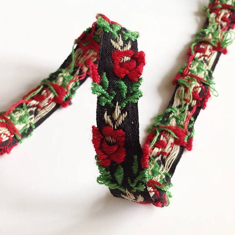 1 метр винтажная Этническая кружевная лента с вышивкой цветок розы жаккардовая