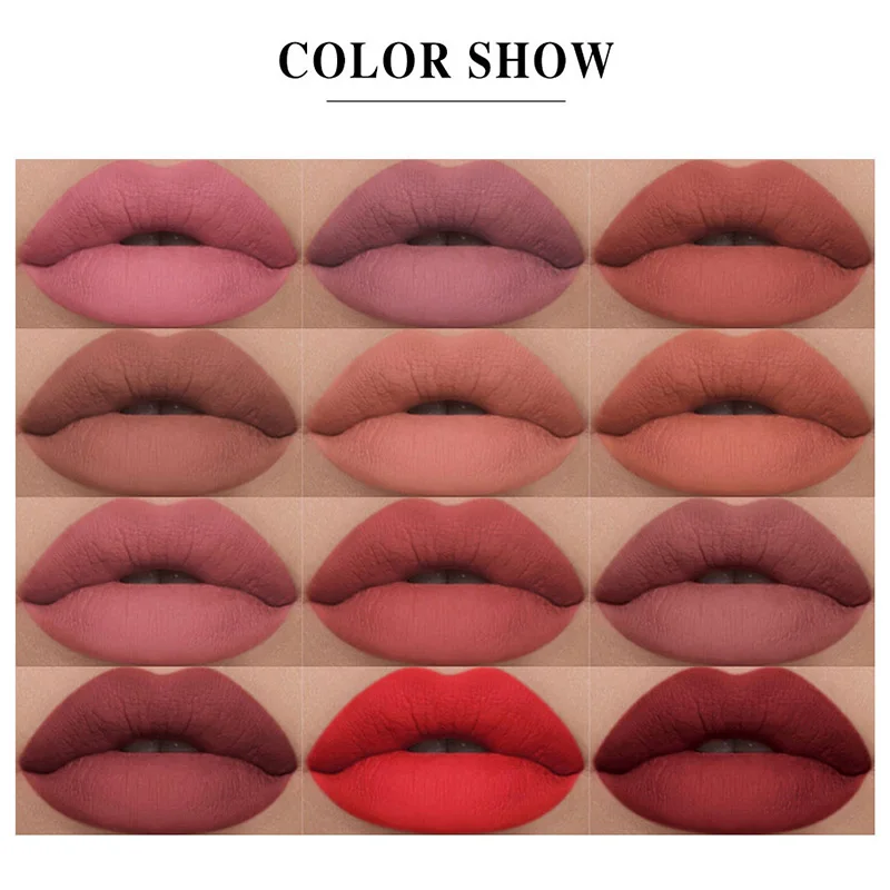 

12 Colors Nude Lip Gloss Waterproof Non-stick Cup Velvet Matte Liquid Lipsticks Long Lasting Makeup Cosmetics Lip Tint Gift