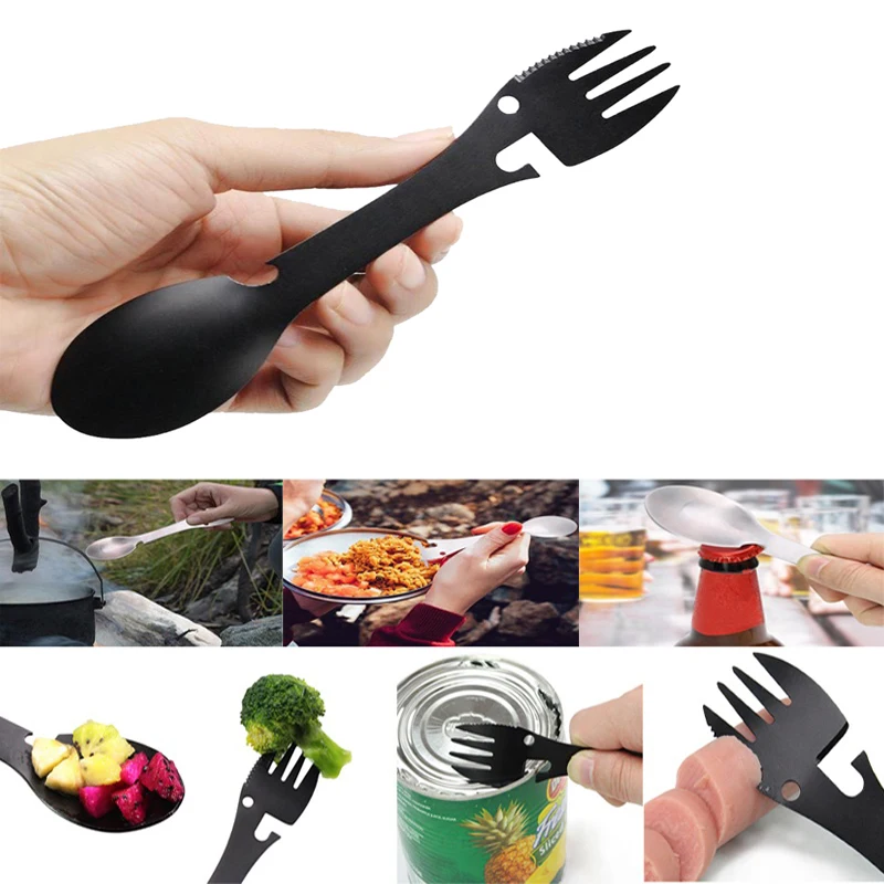 Fork Spork utensil cutlery bottle Picnic flatware multitool multi tool camp stainless steel spoon tableware Portable can opener | Дом и сад
