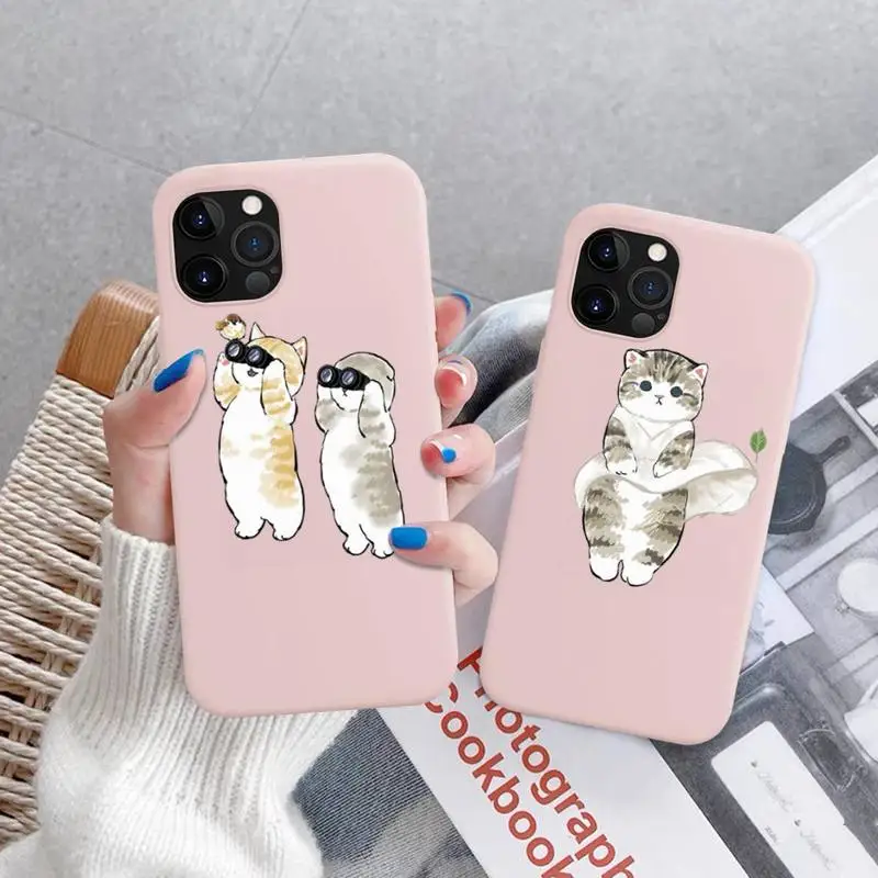 

Funny Cartoon Cat Phone Case Soft Solid Color for iPhone 11 12 13 mini pro XS MAX 8 7 6 6S Plus X XR