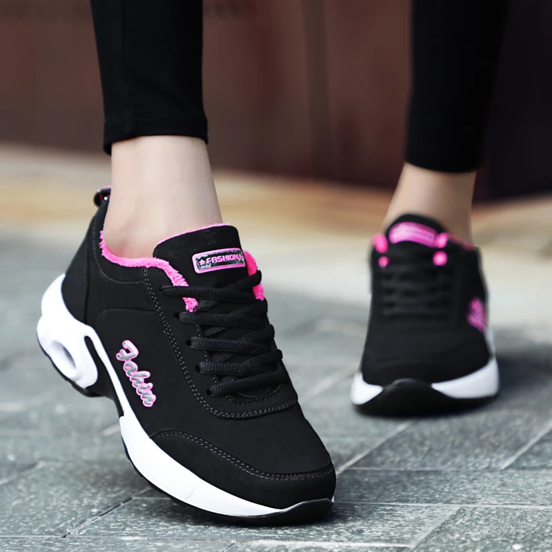 Женские амортизирующие кроссовки на платформе Обувь для бега шнуровке Зимняя