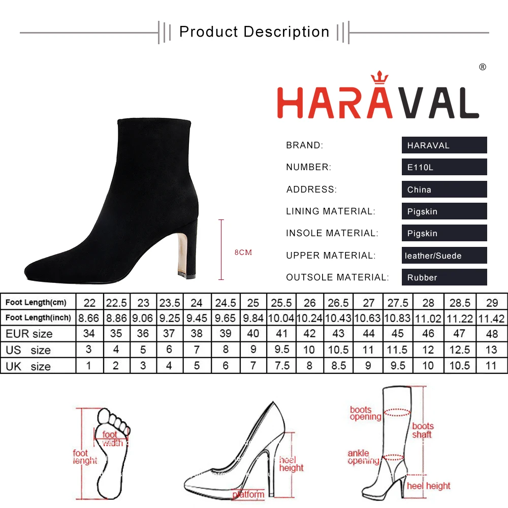 

HARAVAL fashion suede women ankle boots high heel shoes elegant temperament leather women shoes square toe zipper footwear E110L
