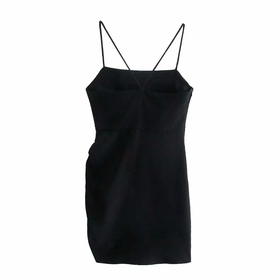 

2021 spring women's new fashion asymmetrical design folds irregular black suspenders halter fashion inner and outer wear dress