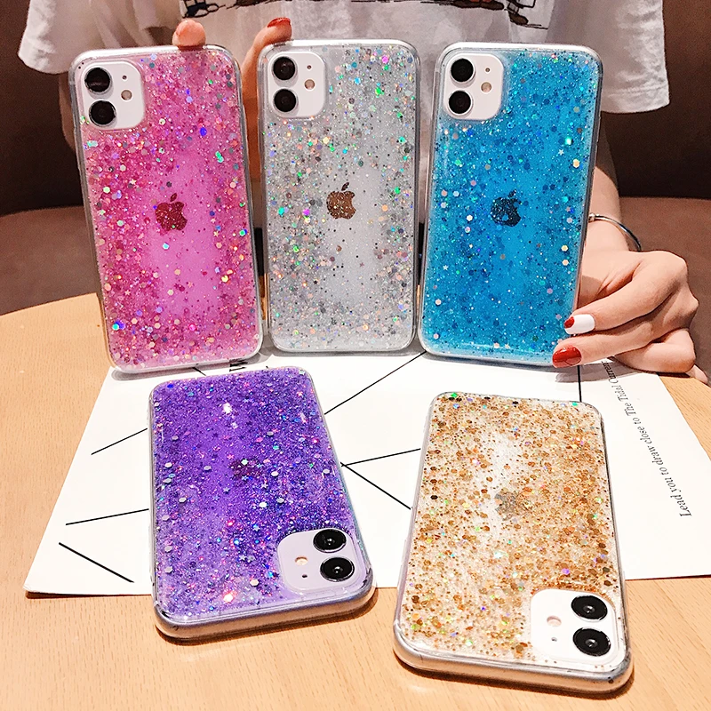 Bling Glitter Star Silicone Case For iPhone 11 Pro XS Max X XR Shining Sequin TPU Clear Back Cover 6 6S 7 8 Plus SE 2 |
