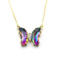 fashion zircon 21 colors crystal butterfly pendant necklace for women glamour female color butterfly necklace jewelry