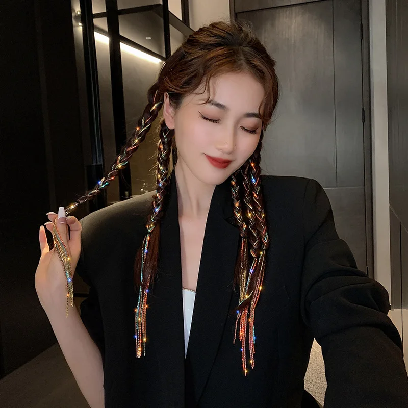 

New Flashing Diamond Chain Hair Clips Braided Hair Styling Tassel Hairpin Dirty Braided Hairband Hair Headdress