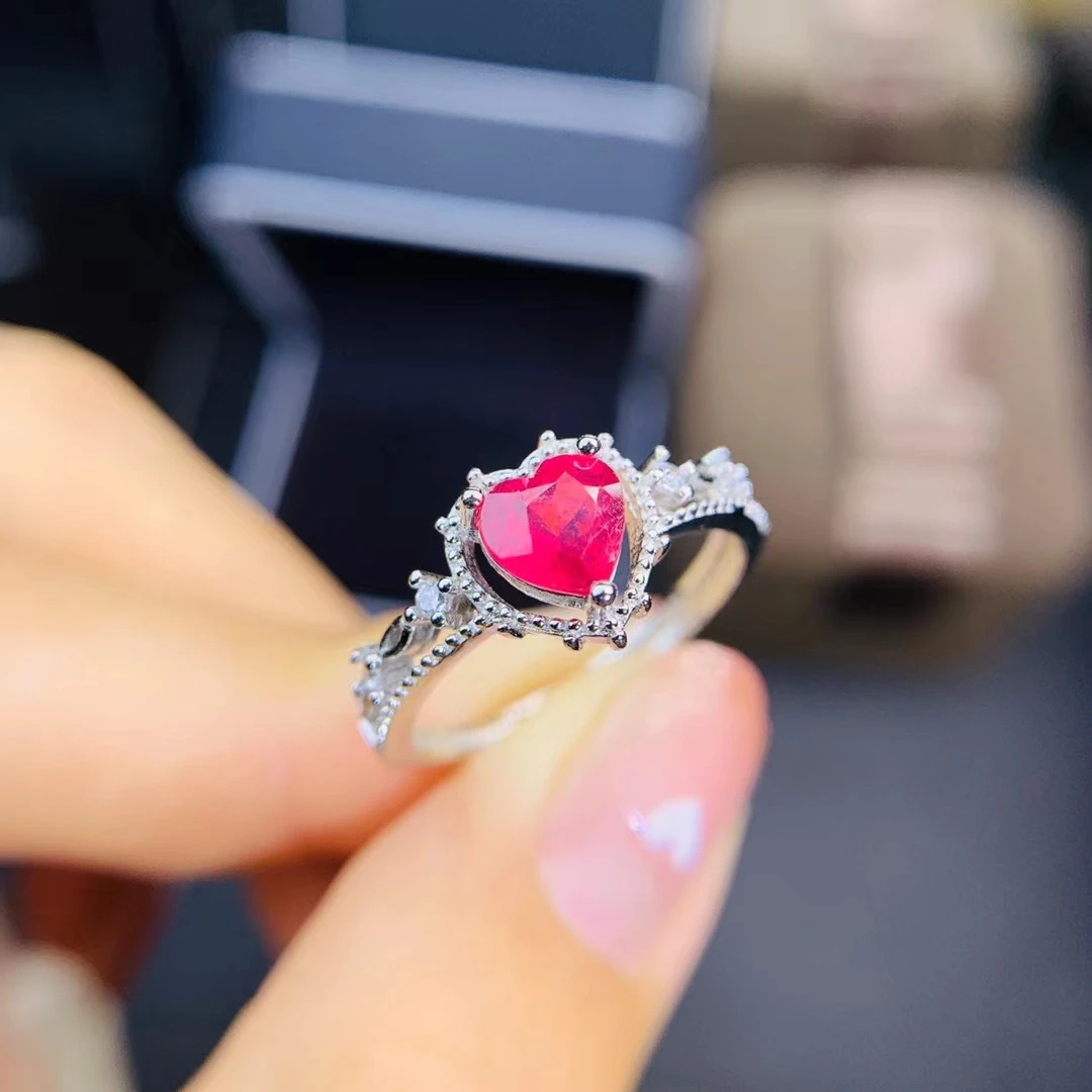 

MeiBaPJ, высокое качество, натуральный рубин, драгоценный камень, модное кольцо в форме сердца для женщин, Настоящее серебро 925 пробы, Изящные Юв...