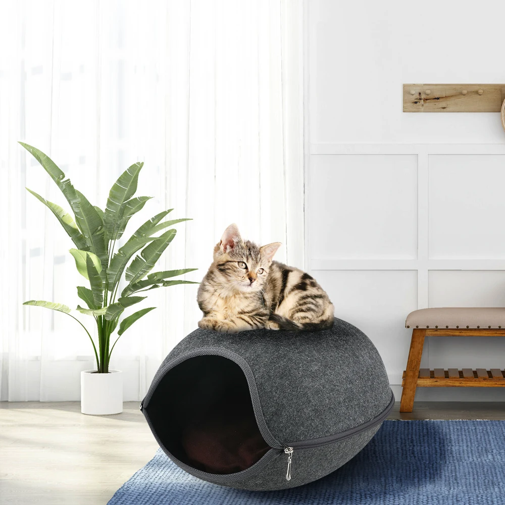 

Cat Bed Cave Sleeping Bag Zipper Cat Shape Felt Cloth Cat House Bed For Cats Basket Bags Animals Beds Nest Cushion Pet Supplies