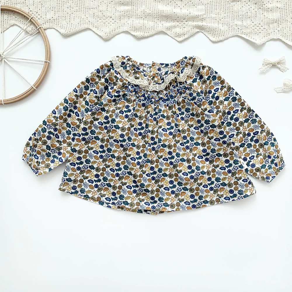 

В цветочек для детей ясельного возраста блуза для маленьких девочек со сборками принт Топы Одежда весна-осень От 0 до 4 лет