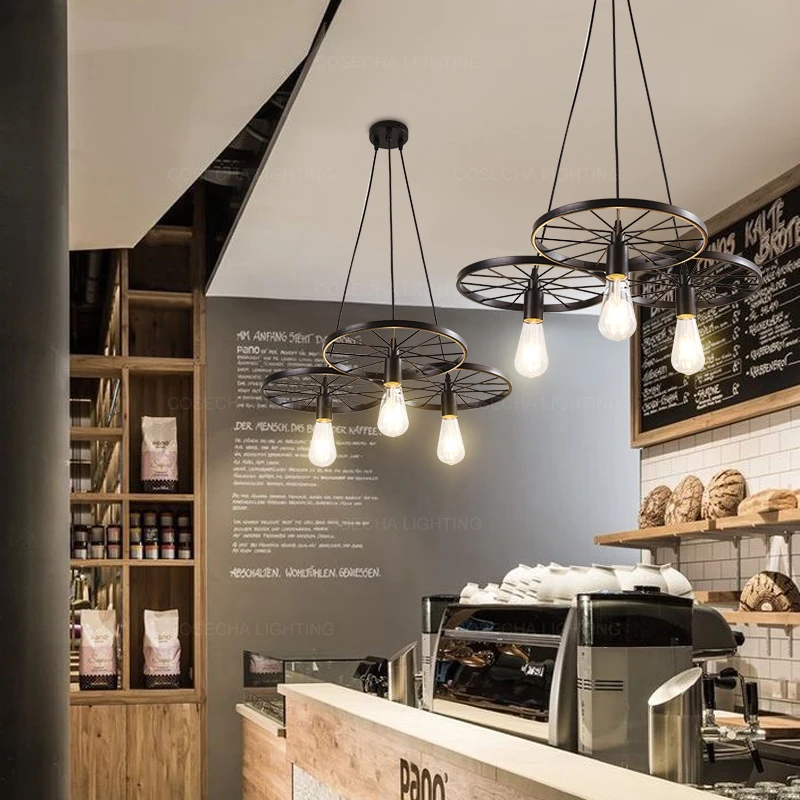 Подвесная лампа с железными колесами винтажный Ретро светильник в американском