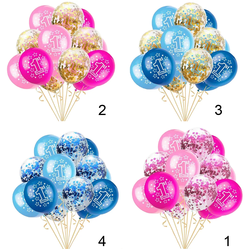 15 Pack Premium Quality Latex Balloons with Paillette Confetti and Ribbon 1st Birthday Party Baby Shower Decor Accessory | Дом и сад
