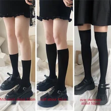 JK-calcetines largos de terciopelo blanco y negro para mujer, medias hasta la rodilla de Color sólido, de nailon, Sexy, Kawaii, Cosplay