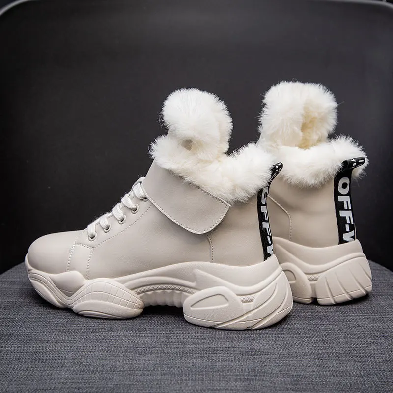 Женские ботинки на меху теплые белые бархатные толстой хлопковой подкладке