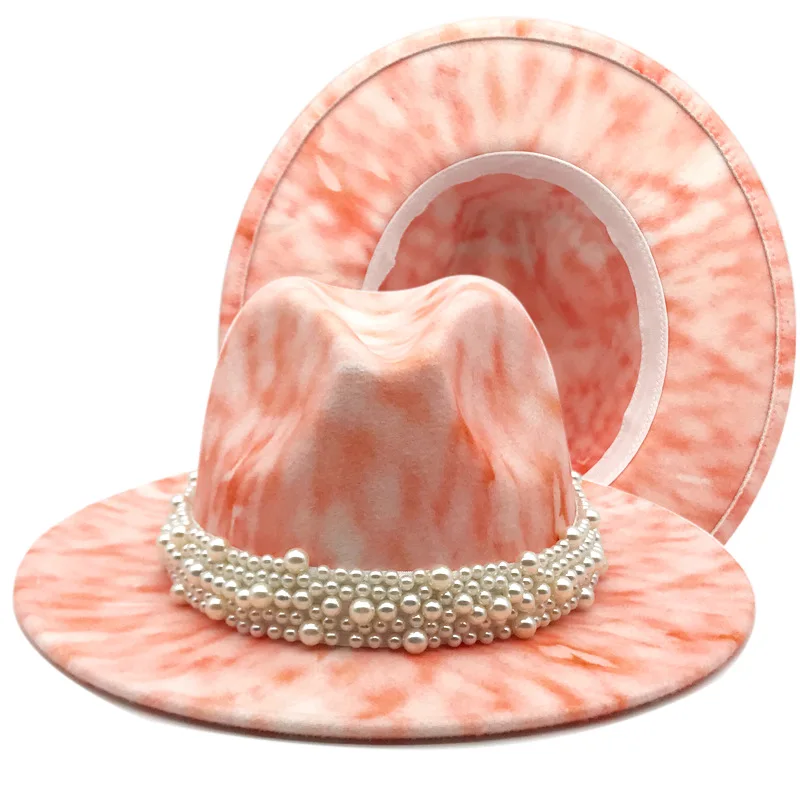 

Tie deyed fedoras fashion hat felt hat for women color mixed jazz hatchapeau femme sombreros de mujer pearl hat