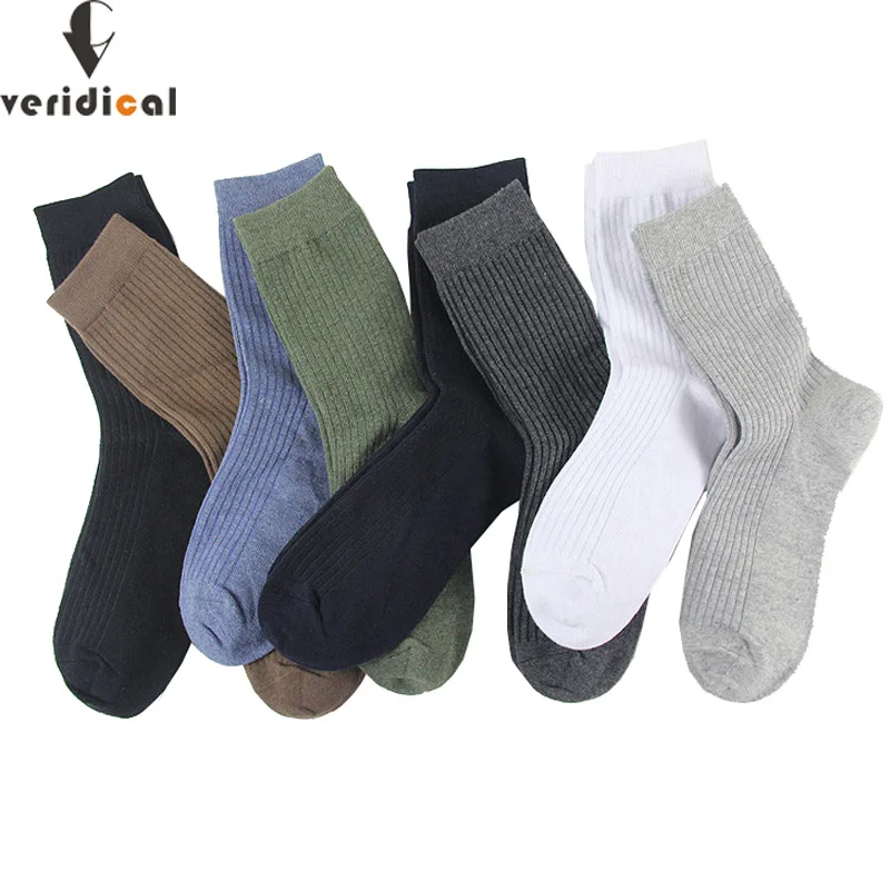 VERIDICAL 5 пар/лот мужские носки из чесаного хлопка с длительные деловые однотонные
