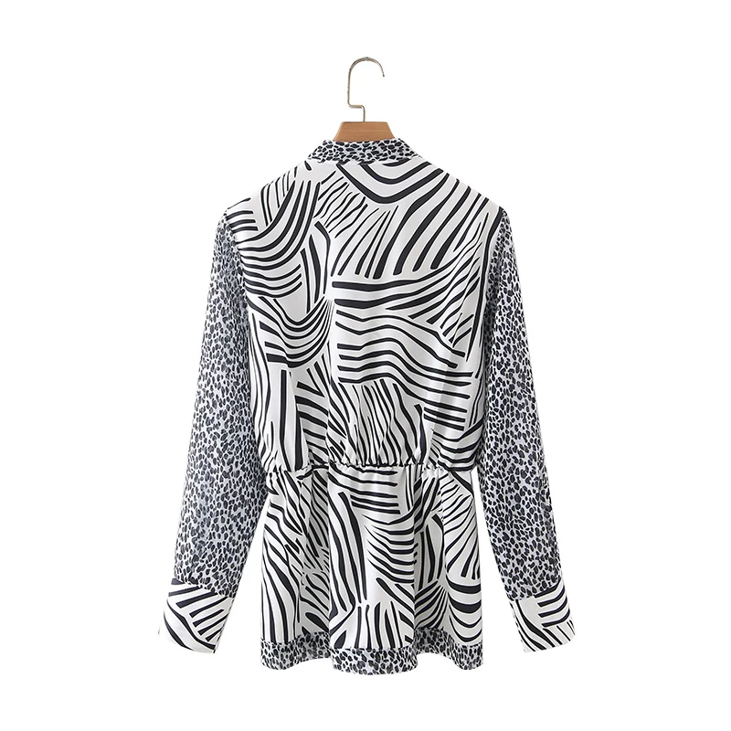 

PUWD Vintage Woman Slim Leopard Patchwork Chiffon Blouses 2021 Spring Fashion Ladies Bow Blouse Female Elegant Streetwear Tops
