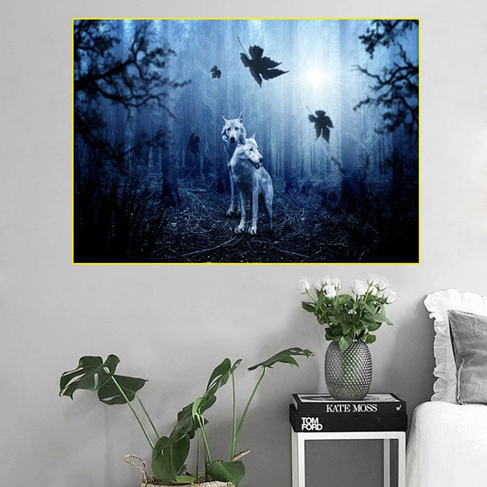 Картина на холсте с животными два волка в лесу картина волками плакаты и принты