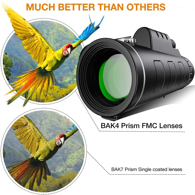 

40x60 Monocular HD Waterproof IPX7 Birdwatching Telescope Smartphone Holder Tripod Outdoor Camping Sightseeing Entertainment