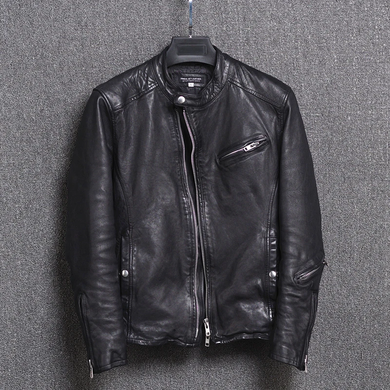

Vintage Genuine Leather Jacket Men Motorcycle Sheepskin Coat Short Slim Men's Leather Jacket Veste Cuir Homme 2-cn15a-9s KJ2315