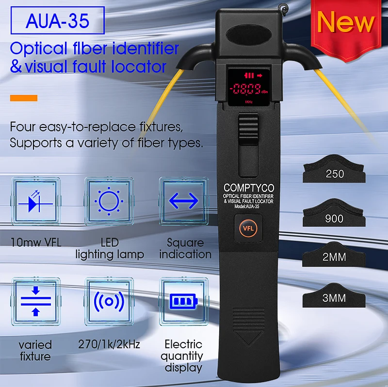 

COMPTYCO AUA-35/40 Optical Fiber Identifier + VFL + LED Light, OFI Live Fiber Identifier Detector Identificador De Fibra Optica