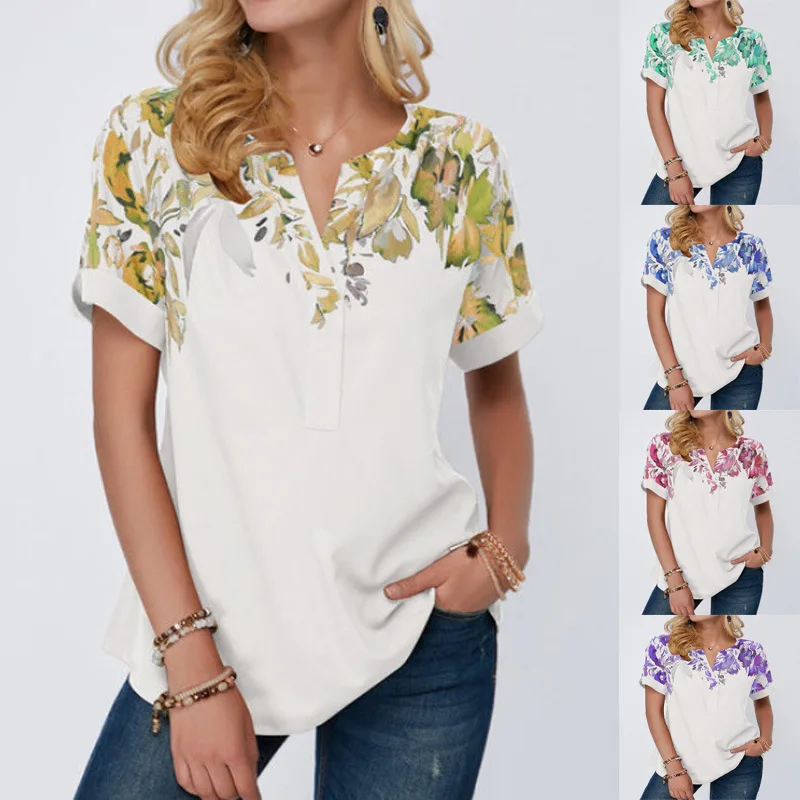 

Women Summer Short Sleeve Printing Loose Blouses and Shirts Elegant Casual Oversized Tops Vintage Tunic Oversize Blouse