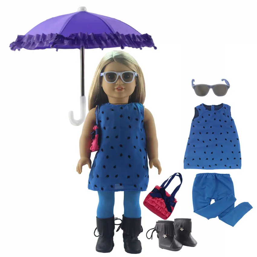 New 1 Set Blue Dress Doll Clothes for 18 inch American Doll Bitty Baby Doll Handmade Fashion Lovely Clothes X87