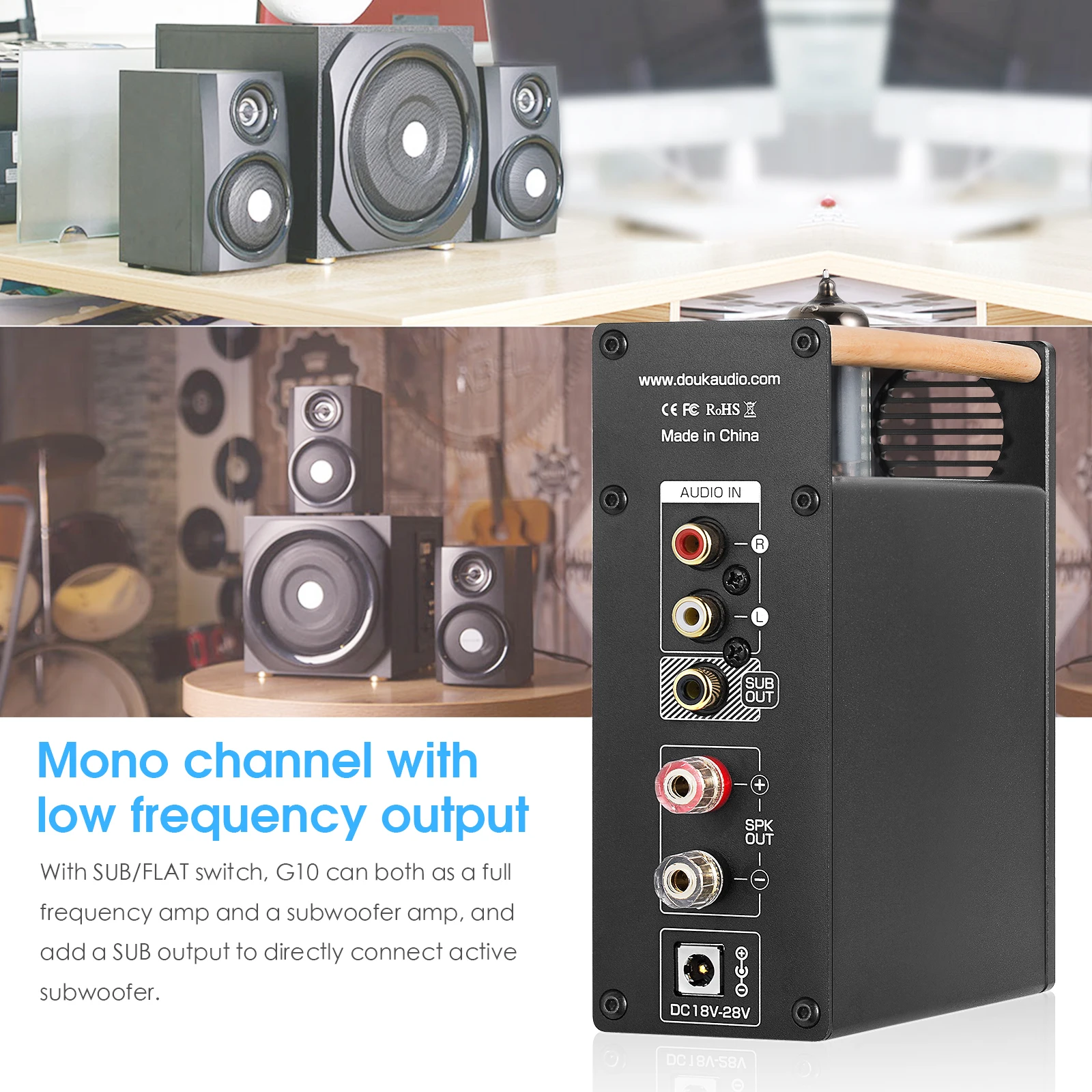 Douk Audio G10 Mini 100W/200W Mono Channel Vacuum Tube Audio Amplifier Full-frequency/Subwoofer Amp