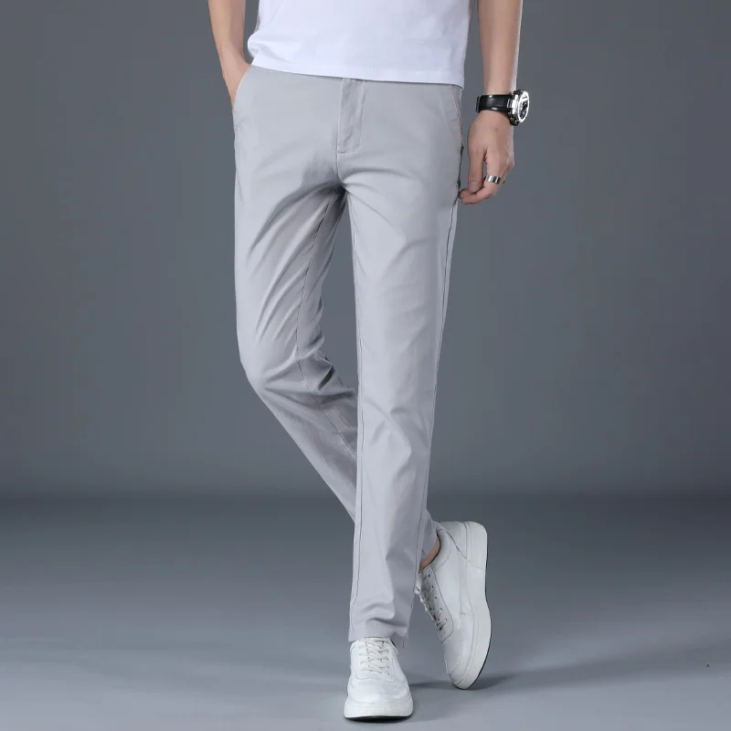 

Luren 2021 New Summer Cotton and Linen Stretch Slim-fit Small Straight Light Business Casual Pants Men's Brand Work Trousers