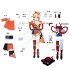 Костюм для косплея Game Genshin Impact Yoimiya, женская модная Боевая форма, парик, обувь, костюм, Хэллоуин, активность, праздничная одежда