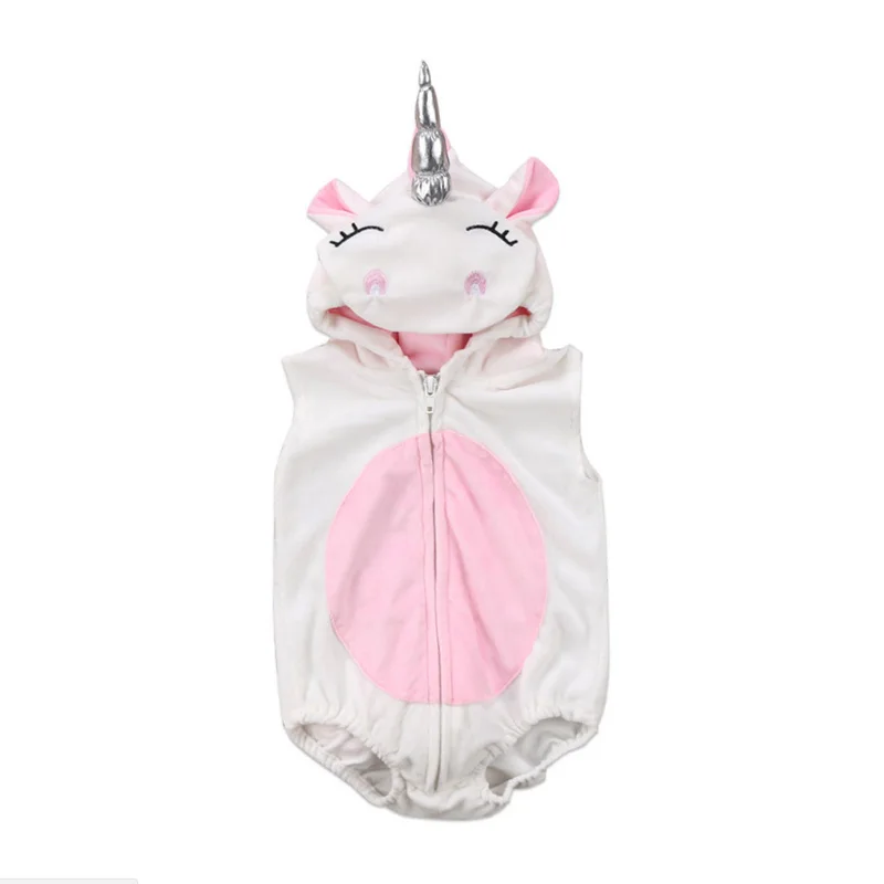 Cute Unicorn Baby Girl Clothes White Pink Long Sleeve Cotton Hoodies Zipper Romper Tops Costume Jumpsuit Outfits Clothes