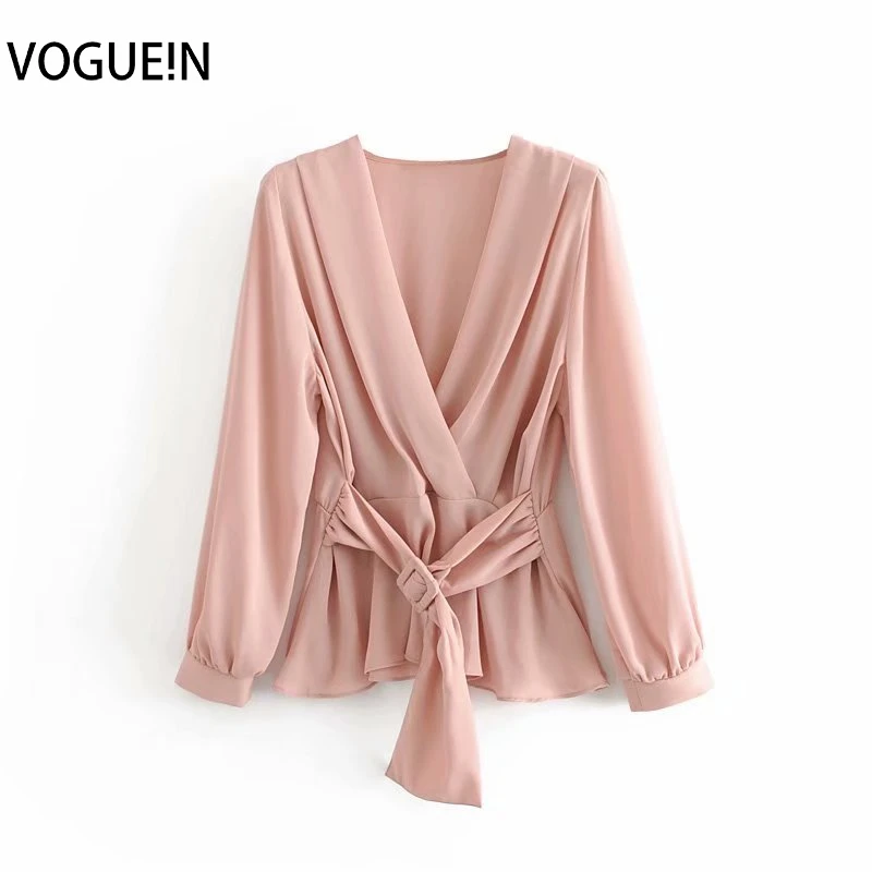 VOGUEIN Новая женская Повседневная Асимметричная розовая с v образным вырезом