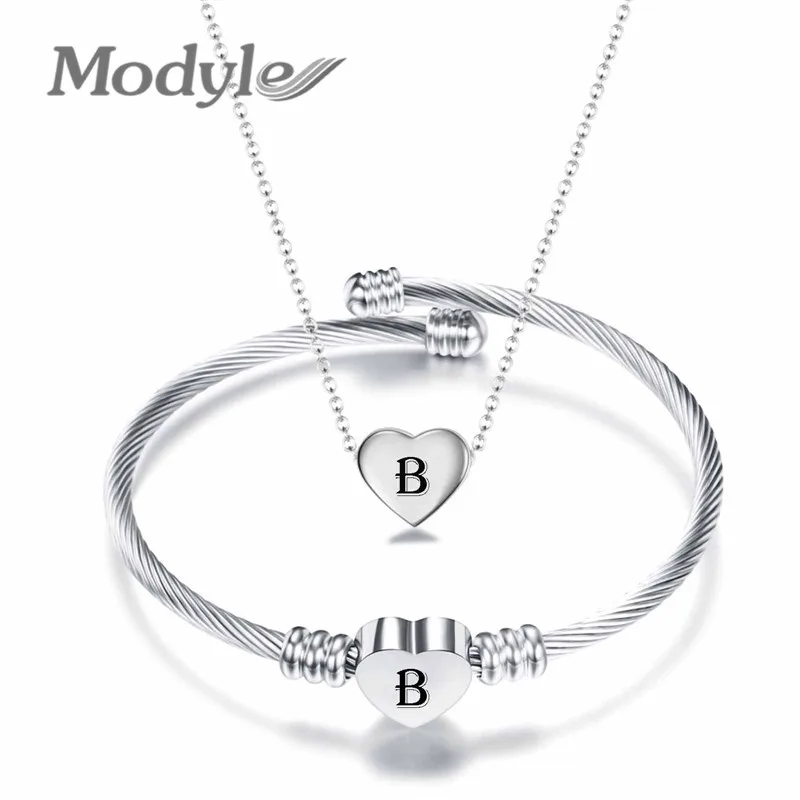 Modyle серебро Цвет с надписью Heart ожерелье и браслет Ювелирные наборы для женщин