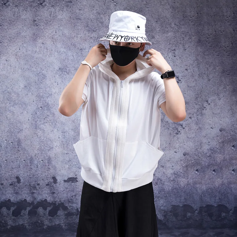 

Heihara Hip-hop Hoodie Cardigan Bat Sleeve Short-sleeved Menswear Hoodie Thin Jacket Summer Bat Shirt Men Clothing T Shirt