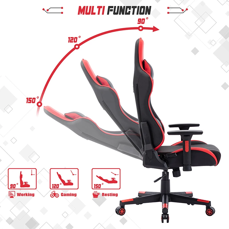 

Racing Style Gaming Chair PU Leather High Back Office Chair Ergonomic Design with Adjustable Armrest and Lumbar Support