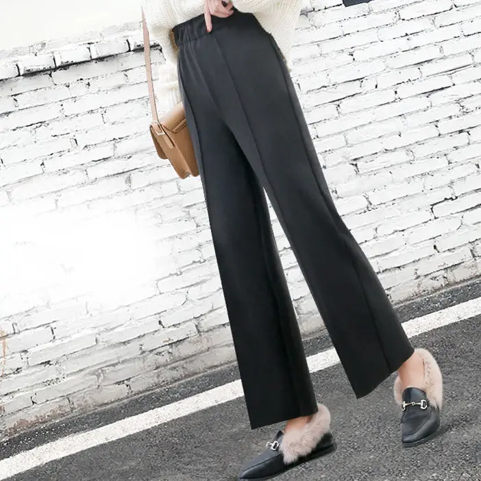 

2021 Women's Woollen Broad Leg Pants Autumn and Winter New High Waist Straight Tube Korean Student Loose Capris Fashion