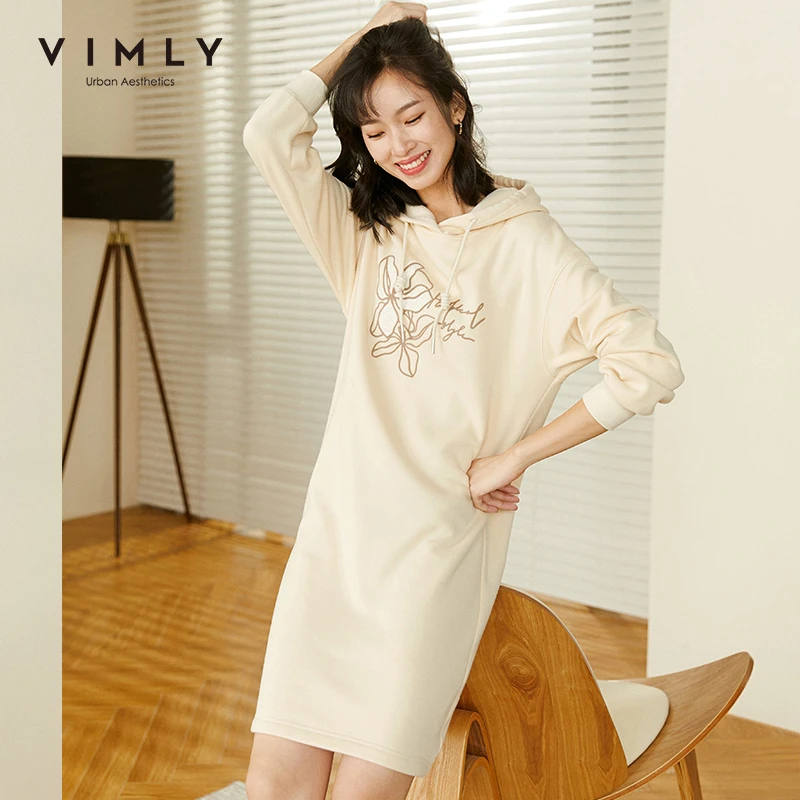 Зимнее женское платье Vimly модное вязаное свободное с капюшоном и длинным рукавом