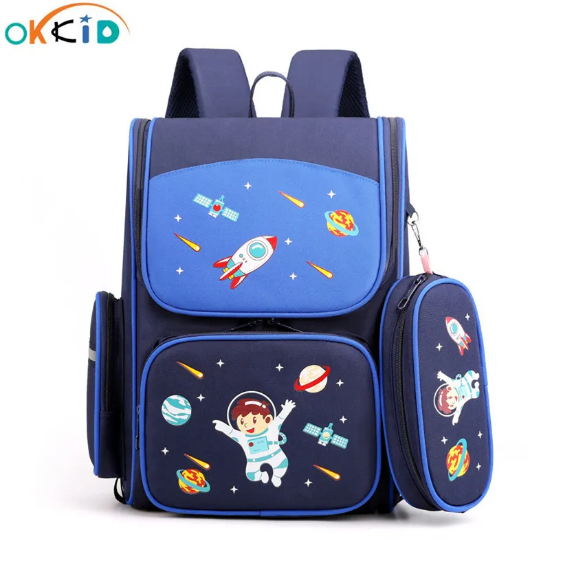 

OKKID primary school bags for boys cartoon book bag reflective stripe luminous school backpack student pencil bag girl schoolbag