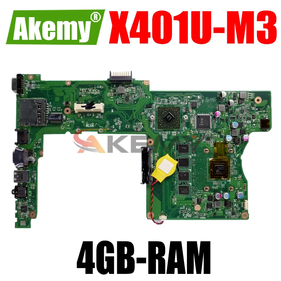 

AKEMY X401U-M3 LaptopMotherboard For ASUS X501U (15-inch) X401U (14-inch) X301U (13-inch) Original Mainboard 4GB-RAM