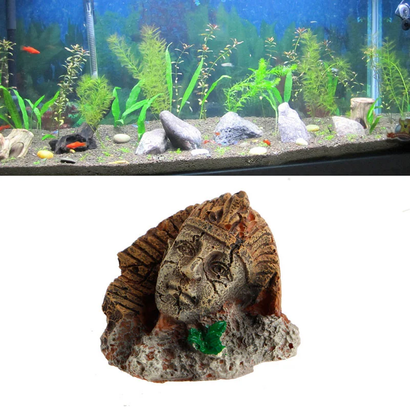 Artificial Resin Ancient Egyptian Pharaoh Sphinx Ruins Roman Style Face Pillar Statue Aquarium Decorations Fish Tank Ornament | Дом и сад