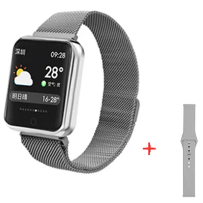 silver add strap Bluetooth умные часы P68 с поддержкой кровяного кислорода, давления, сердечного ритма, IP68 Водонепроницаемые спортивные Смарт-часы для xiaomi huawei iphone - Цвет: silver add strap