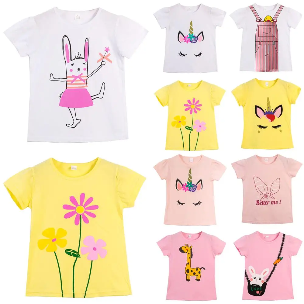 

Cute Girls Cartoon Printed Short Sleeve Tops Children Crew Neck Summer T Shirts