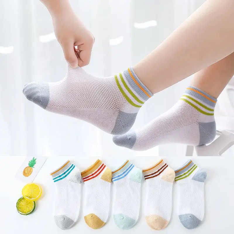 

5 Pairs/lot Children Socks Spring and Summer Cotton Thin Mesh Cartoon Boys Girls Short Socks Funny Cute Unisex Kids Socks 1-12Y