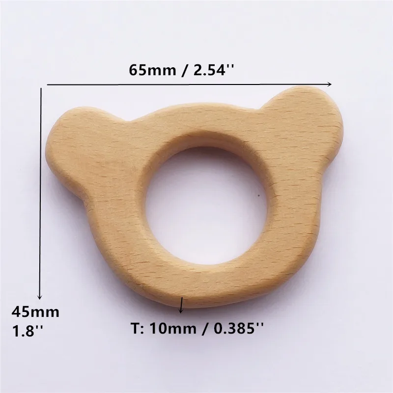 Mordedor de oso de madera para beb&eacute;, mordedor org&aacute;nico ecol&oacute;gico sin terminar, sonajero de dentici&oacute;n, juguete de animales de madera, 10 piezas-4