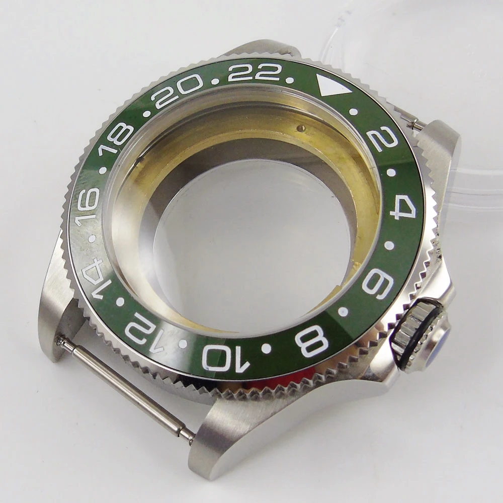 

43mm Green Bezel Sapphire glass ceramic transparent Watch Case fit Miyota 82 series movement