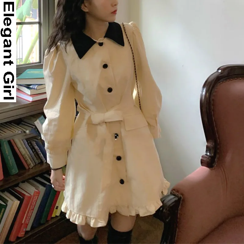 

Милое корейское цельное платье, женское винтажное элегантное платье 2021, женское весеннее милое мини-платье на пуговицах в стиле пэчворк, оф...