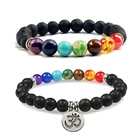 Мужской браслет с 7 чакрами, черный браслет из натуральной лавы с бусинами, Будда, лотос, женский браслет для йоги, ювелирные изделия, подарки для друзей