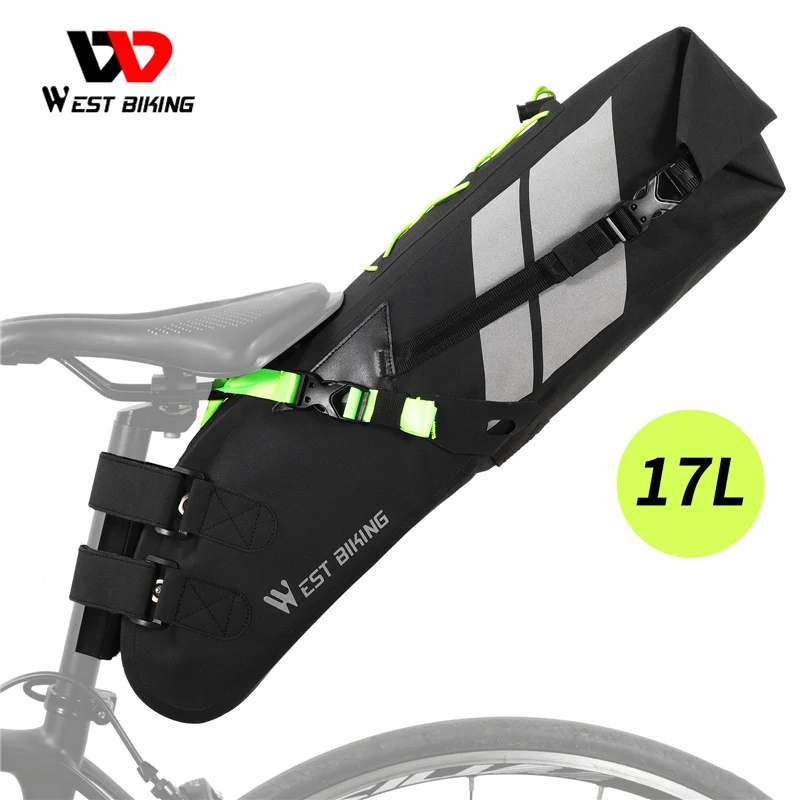 

WEST BIKING 17L Bike Saddle Bag Waterproof Reflective Cycling MTB Trunk Pannier Large Capacity Foldable Tail Rear Bags Black