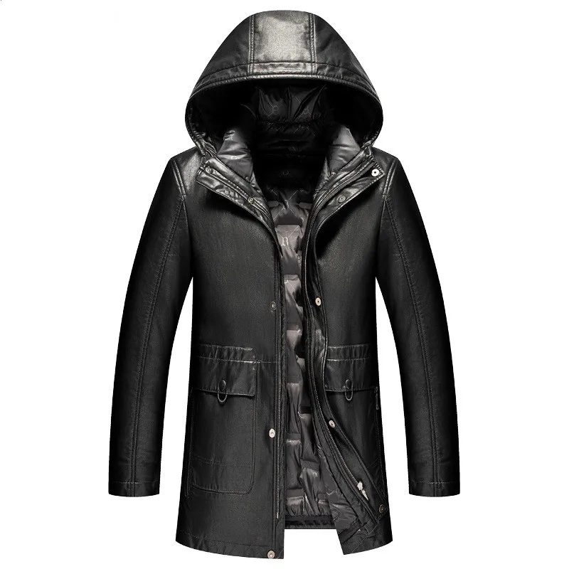 

Winter Parka Men Windbreak Mens Down Coat Leather hooded Down Jackets Big Size Men Hoodies Jacket Waterproof Outerwear Overcoat