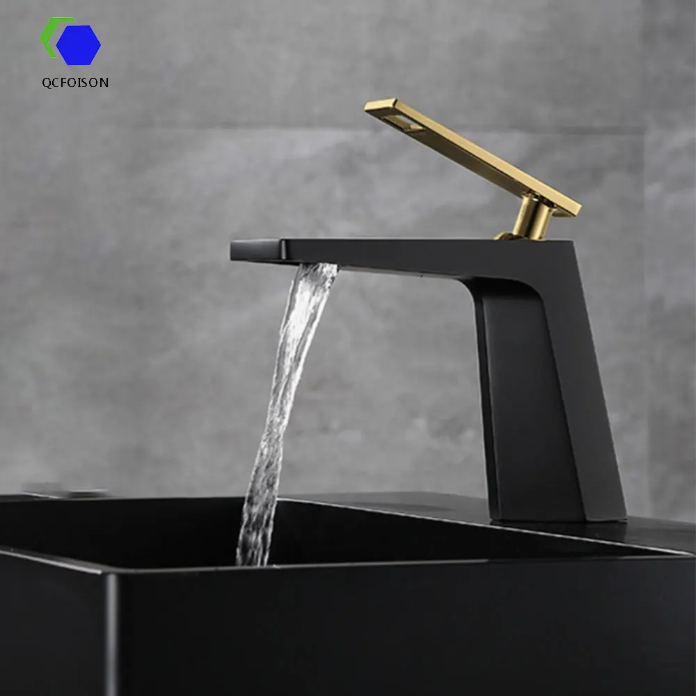 

QCFOISON Toilet luxury black square lift up waterfall basin faucet bathroom deco wc water mixer tap cuissine