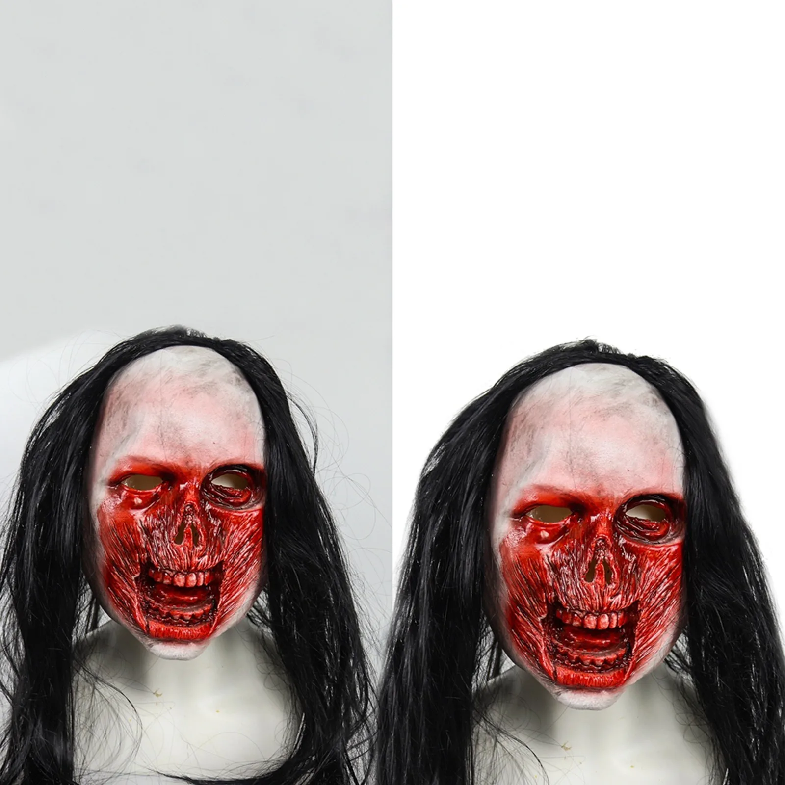 

Halloween Horror Bloody Rotten Face Mask Black Long Hair Latex Headgear Scary Mask Horror Headgear Scary Cosplay Party Costume